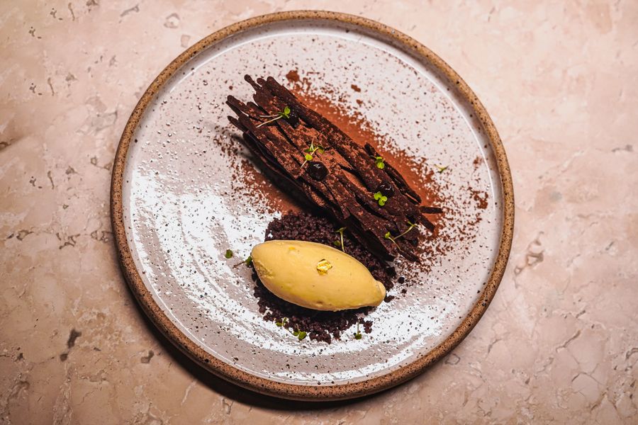 Chocolate dessert with ice cream