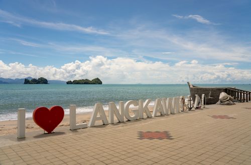 Free Sunny day at Langkawi beach, featuring iconic I Love Langkawi sign and stunning seascape. Stock Photo