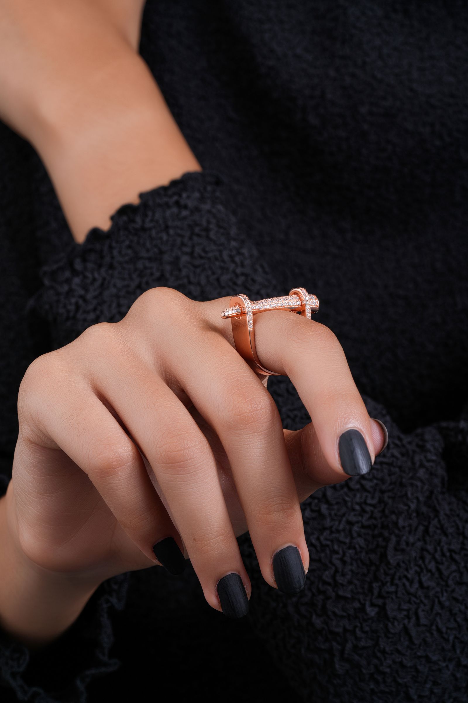Antique inspired diamond ring jewelry styling with a vintage aesthetic