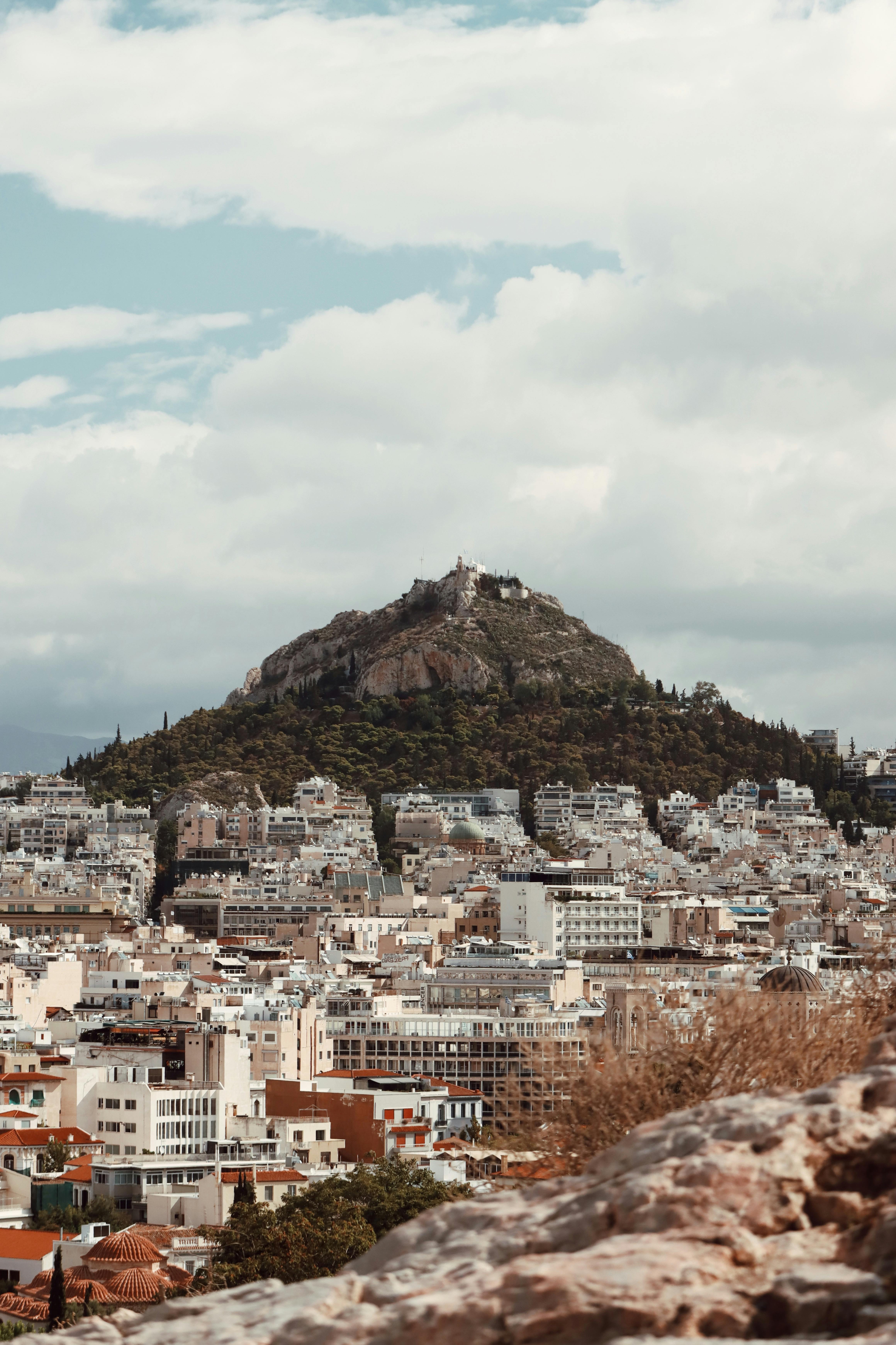 aerial view of athens with mount lycabettus