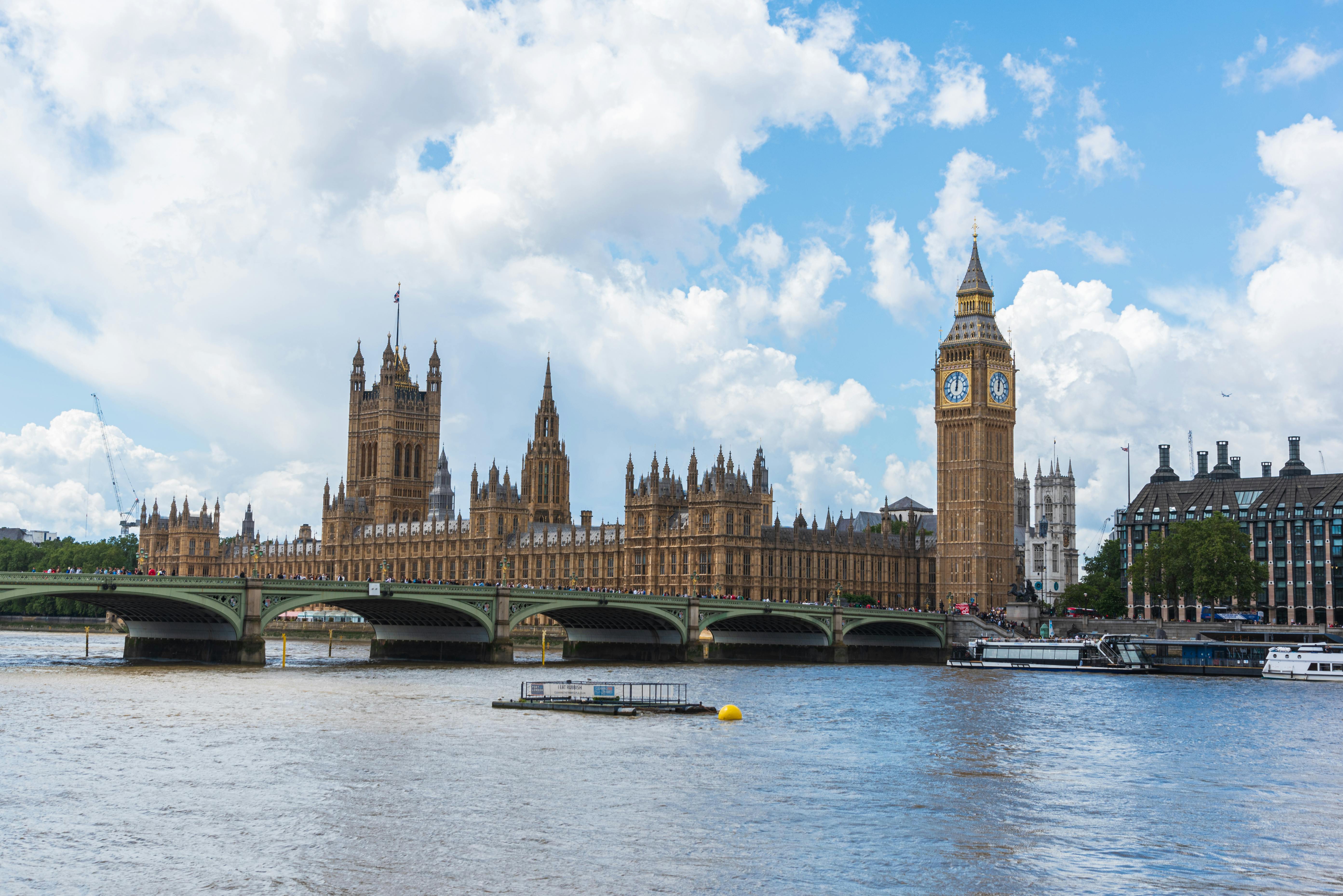 iconic london big ben and westminster bridge scene