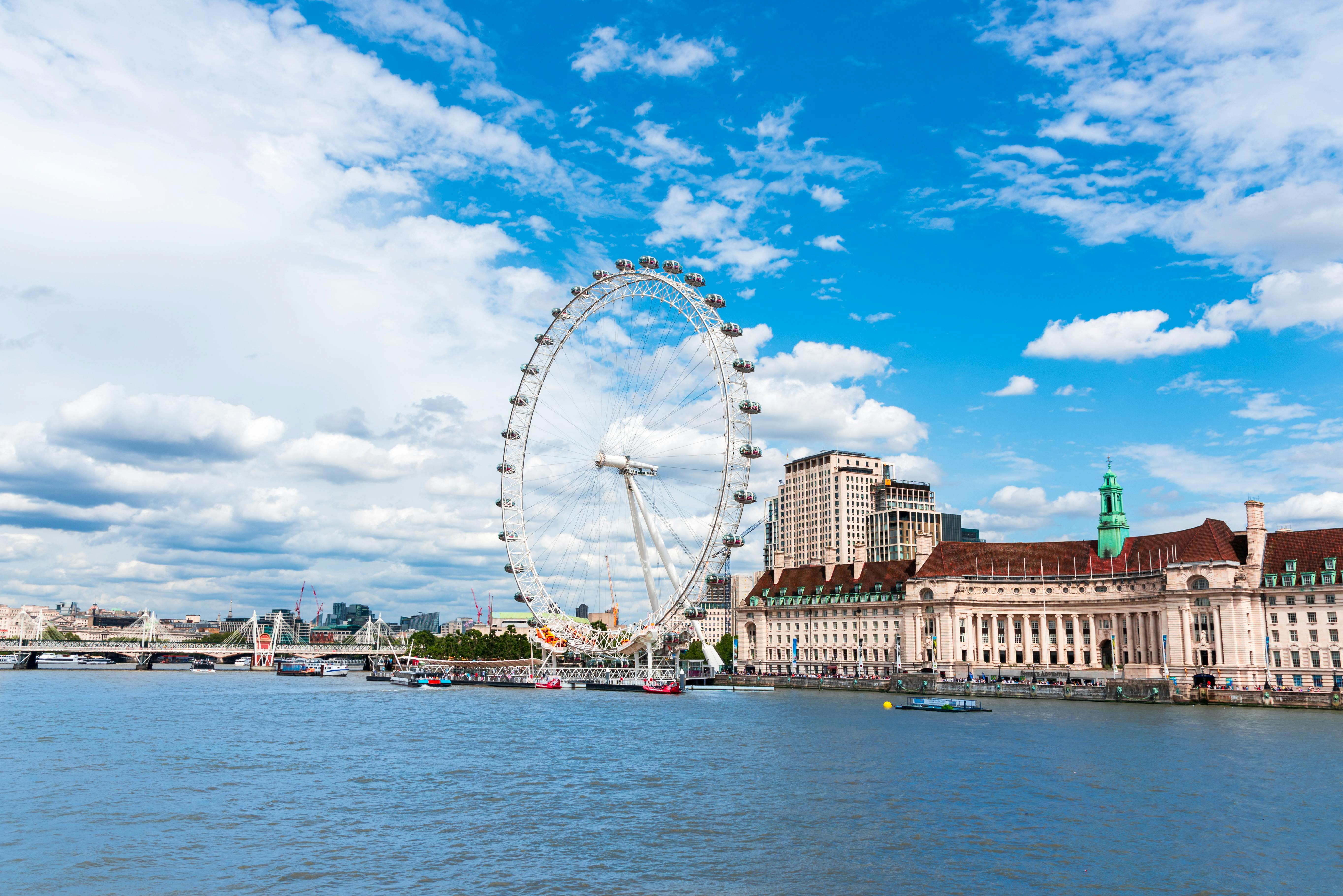 stunning view of the london eye on a bright day