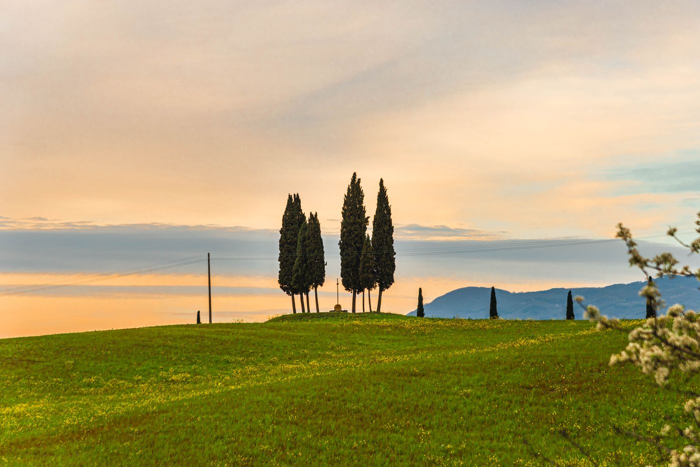 The Tuscan countryside at sunset
