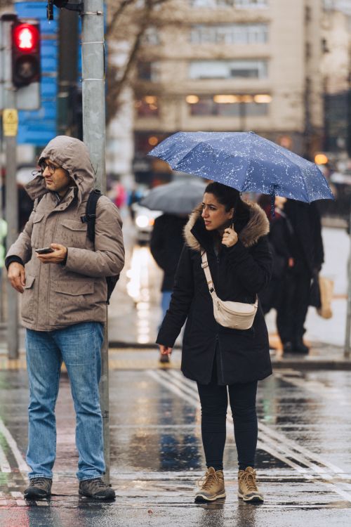 Pedestrians with Umbrellas on a Rainy Day in City · Free Stock Photo