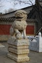 Ancient Stone Foo Dog Statue in Traditional Chinese Courtyard