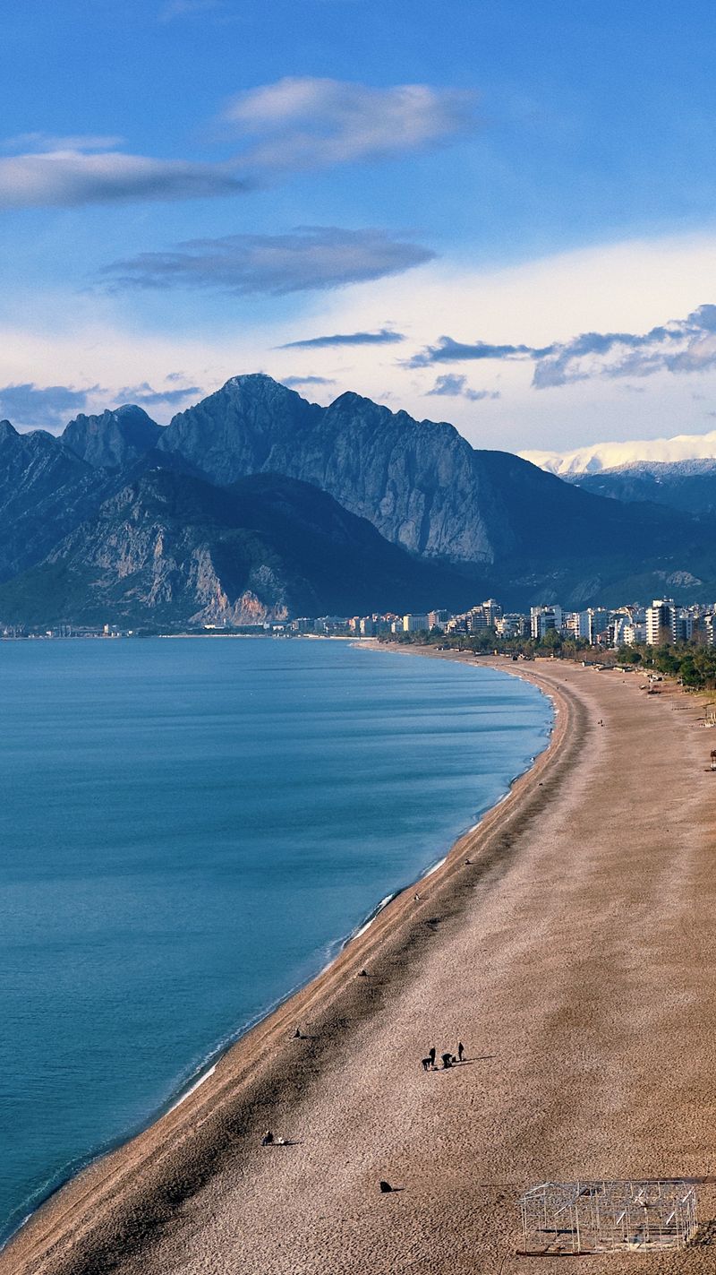 Konyaaltı Beach in Antalya with Mediterranean sea and mountains