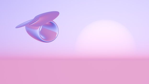 Minimalist abstract 3D art featuring geometric shapes in pastel hues of pink and purple.