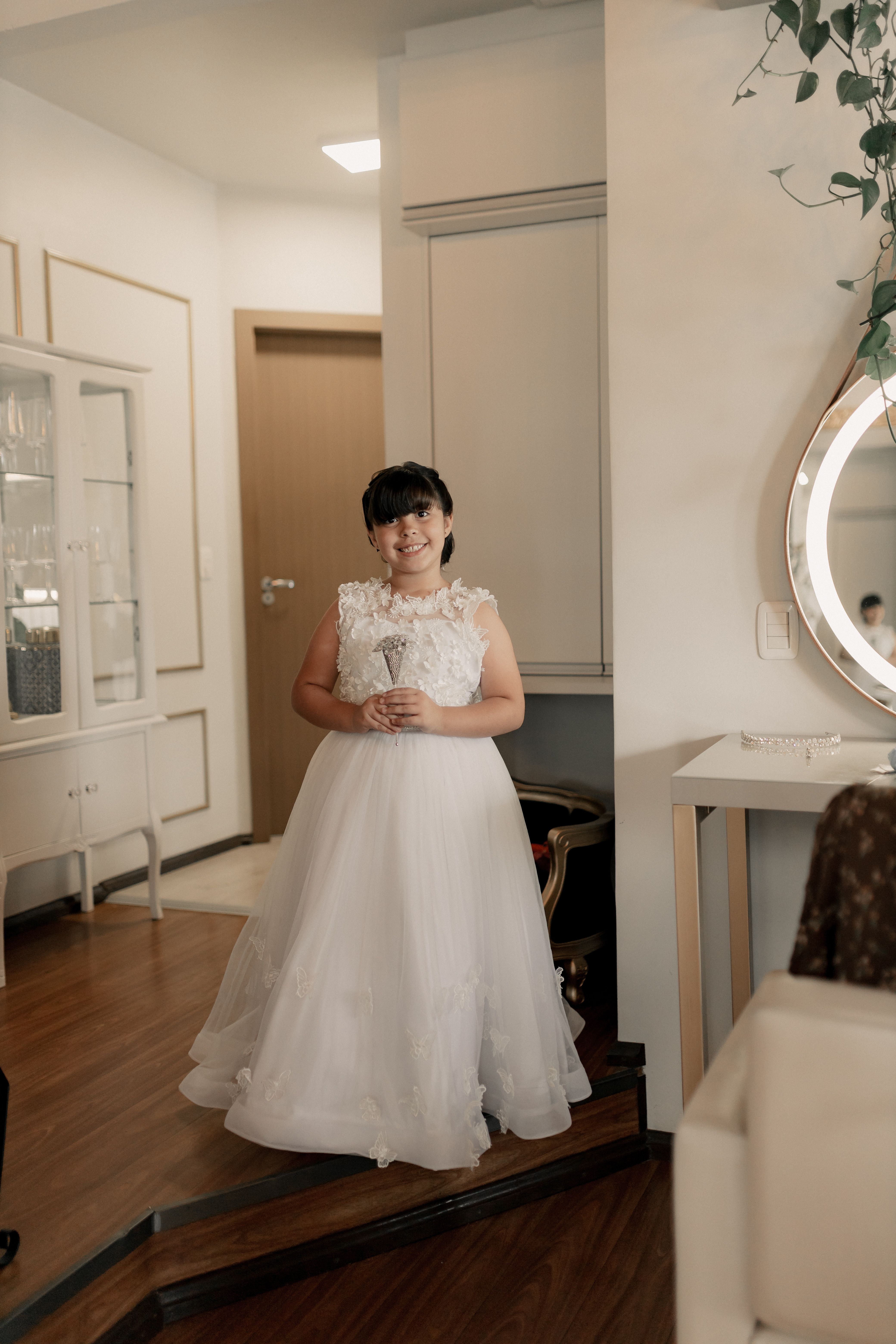 Young Girl in Elegant White Dress Indoors · Free Stock Photo