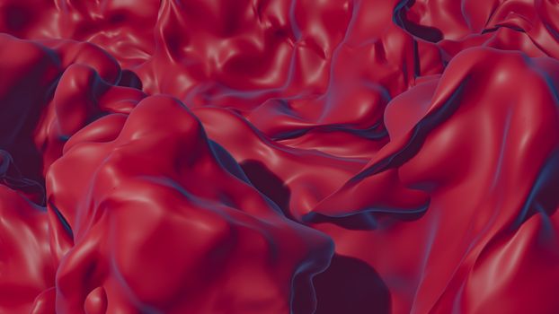 Abstract 3D rendering of red fluid waves creating a dynamic texture.