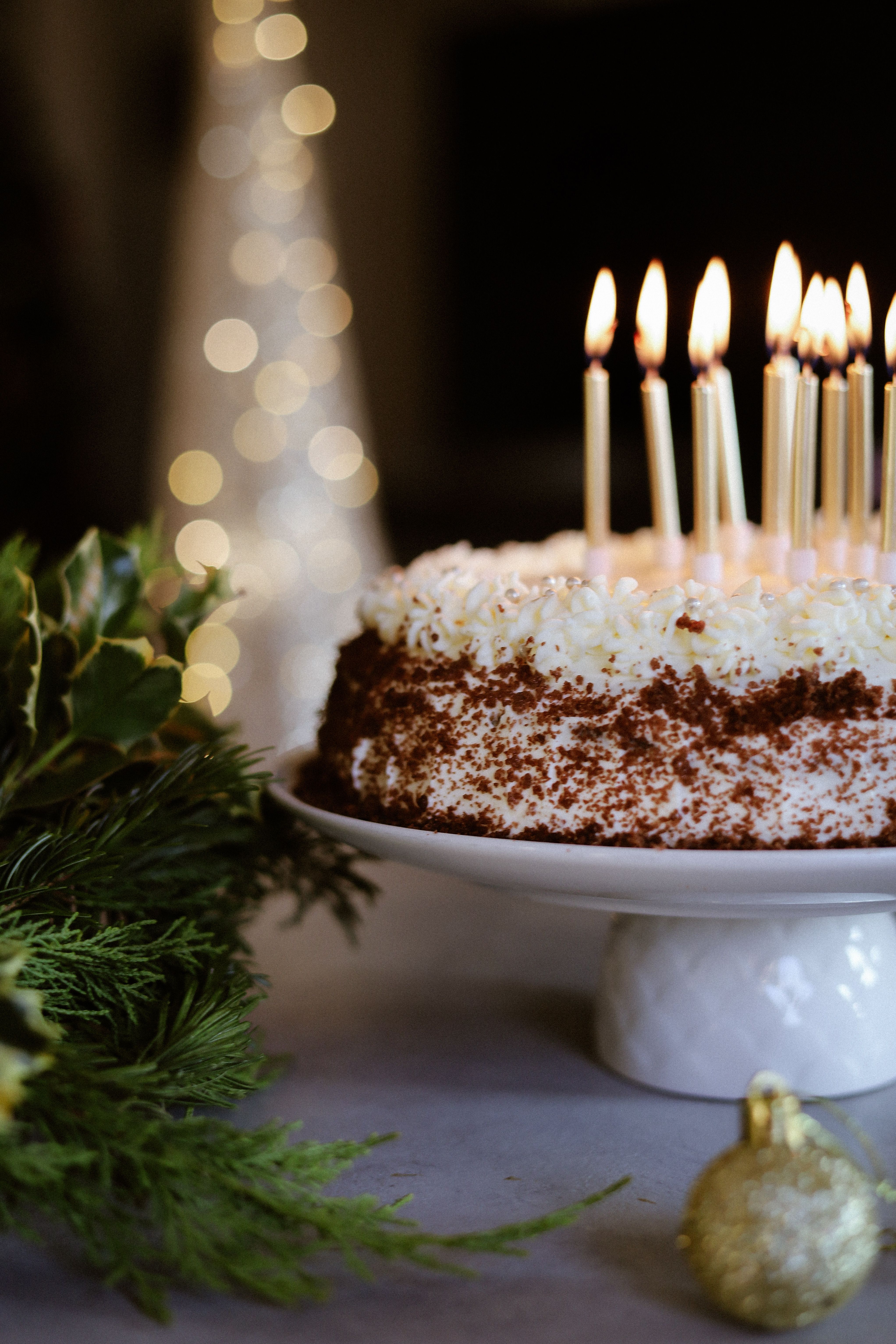 Festive Chocolate Cake with Lit Candles · Free Stock Photo