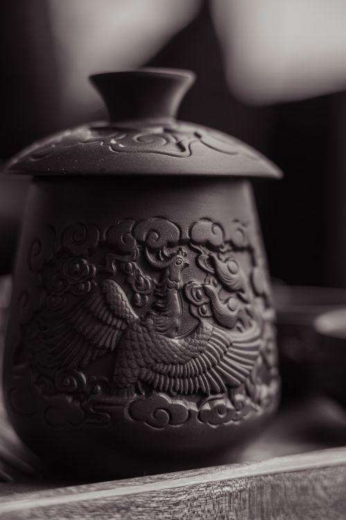 Free Intricate tea pot with bird motif, showcasing exquisite Asian craftsmanship. Stock Photo