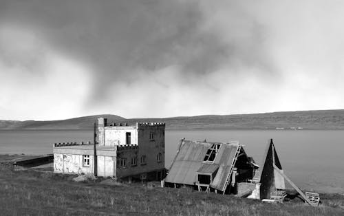 Grayscale Photo of Houses