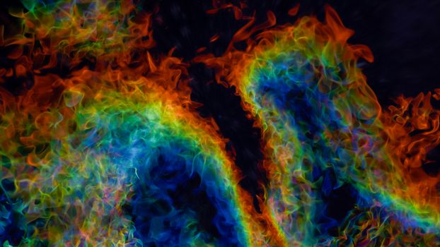 Abstract colorful flames forming vibrant patterns in a digital artwork.