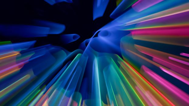 Dynamic abstract image with vibrant light streaks in blue, pink, and green hues.