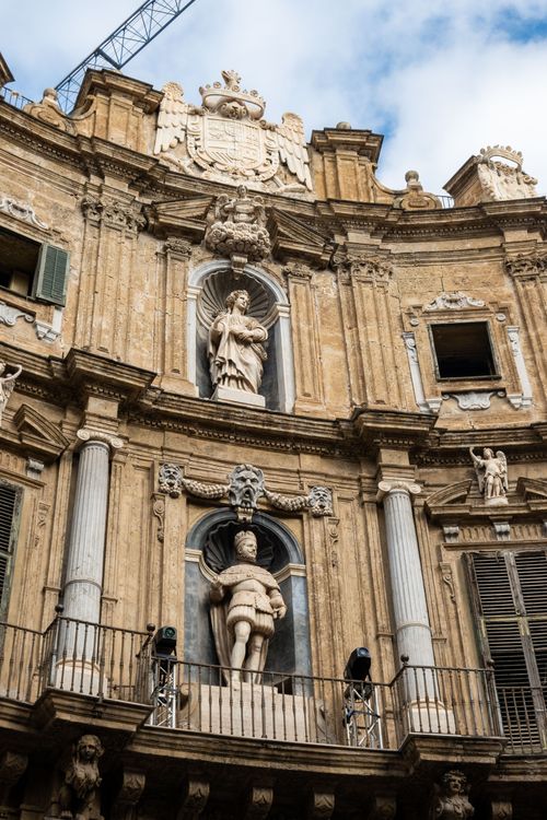 Free Detailed view of Baroque statues and architecture at Quattro Canti, Palermo. Stock Photo