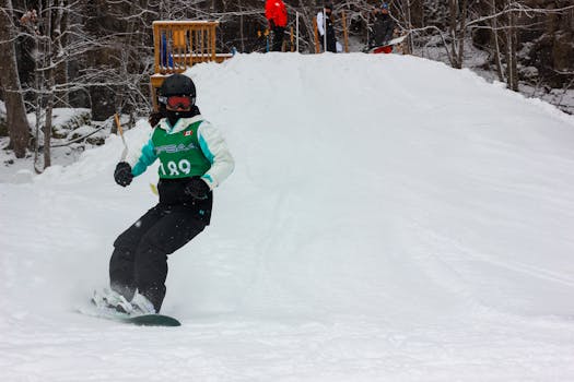 Action-packed snowboarding on a snowy slope, capturing the thrill of winter sports.