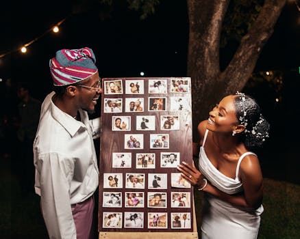 A joyful couple celebrating their wedding with photos in Abuja, Nigeria.