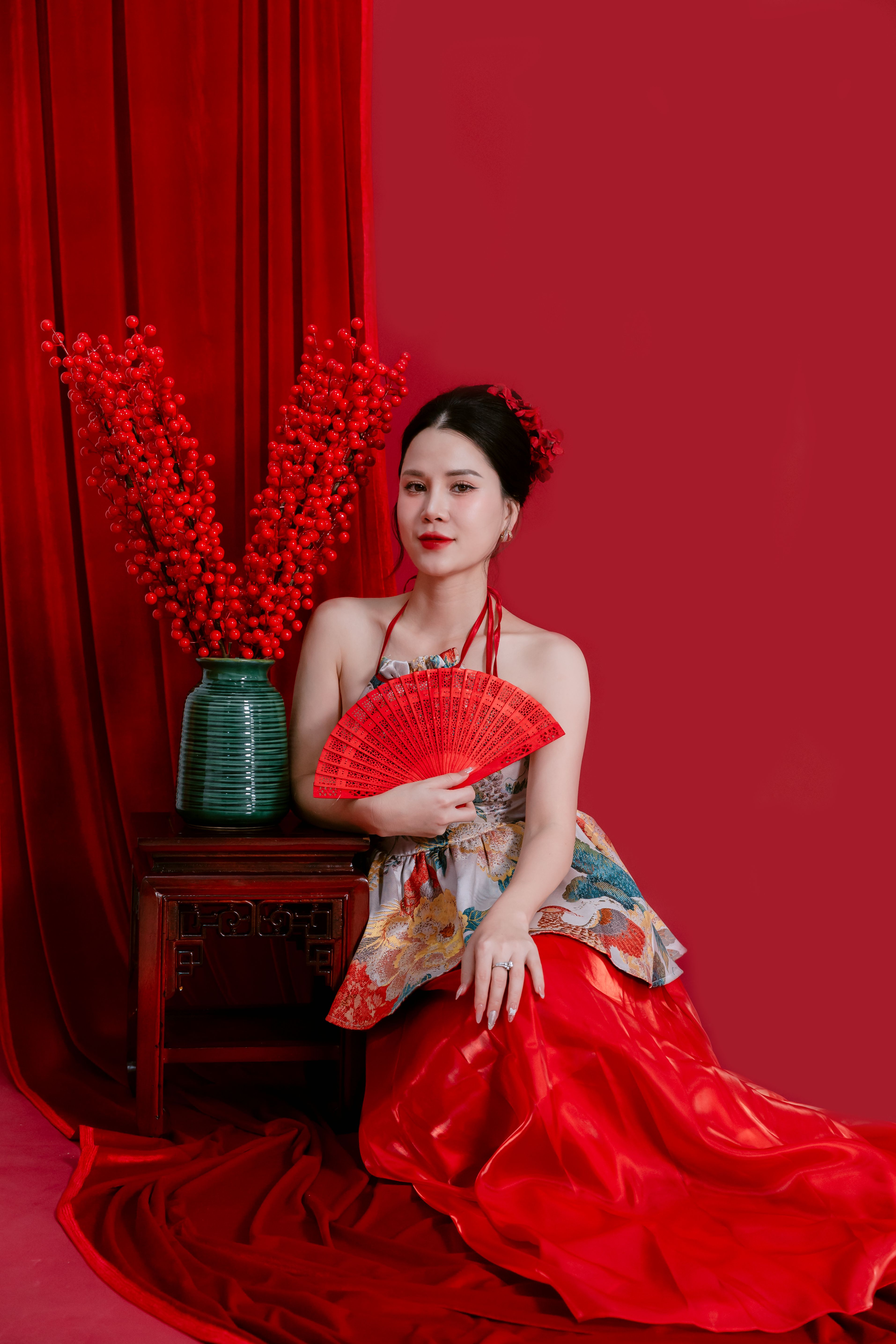 fitted lace wedding dress Imperial Red Dragon Qipao Dress Xiang Long – Princess of Asia main image 1
