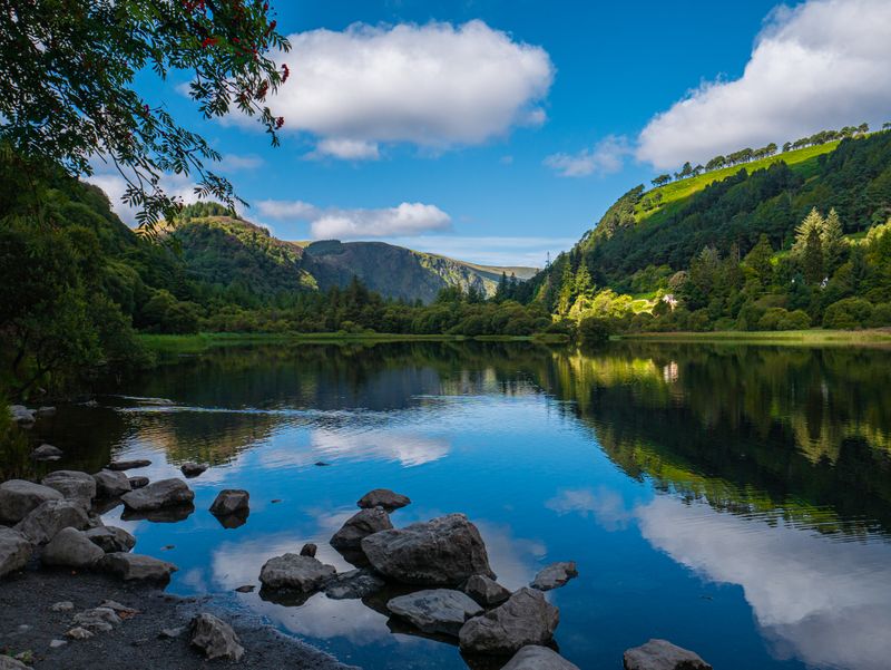 Glendalough Lake under clear skies