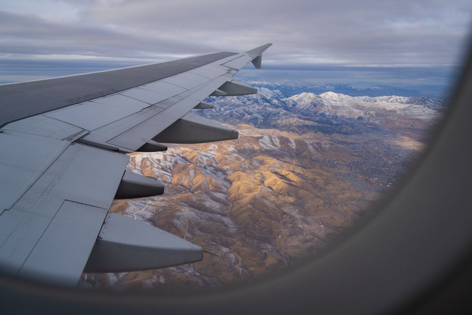 Breathtaking 35 Mile - Zion National Park Panoramic Helicopter Flight Review 2026 - A breathtaking view of Utah's snowy mountains from an airplane window, capturing the essence of travel and adventure.