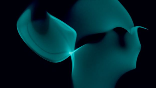A vibrant abstract digital artwork featuring flowing blue forms on a dark backdrop.