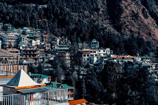 Charming hillside town nestled in the Himalayas showcasing scenic beauty and vibrant architecture.