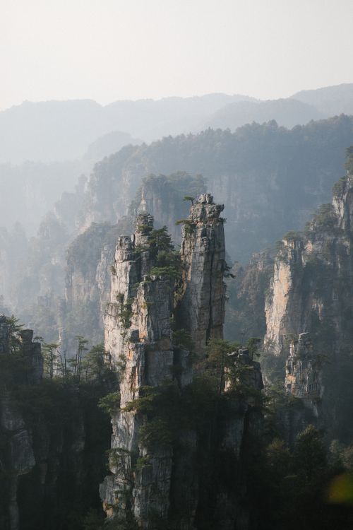 Free Majestic stone pillars in Zhangjiajie National Forest Park, China. Stock Photo