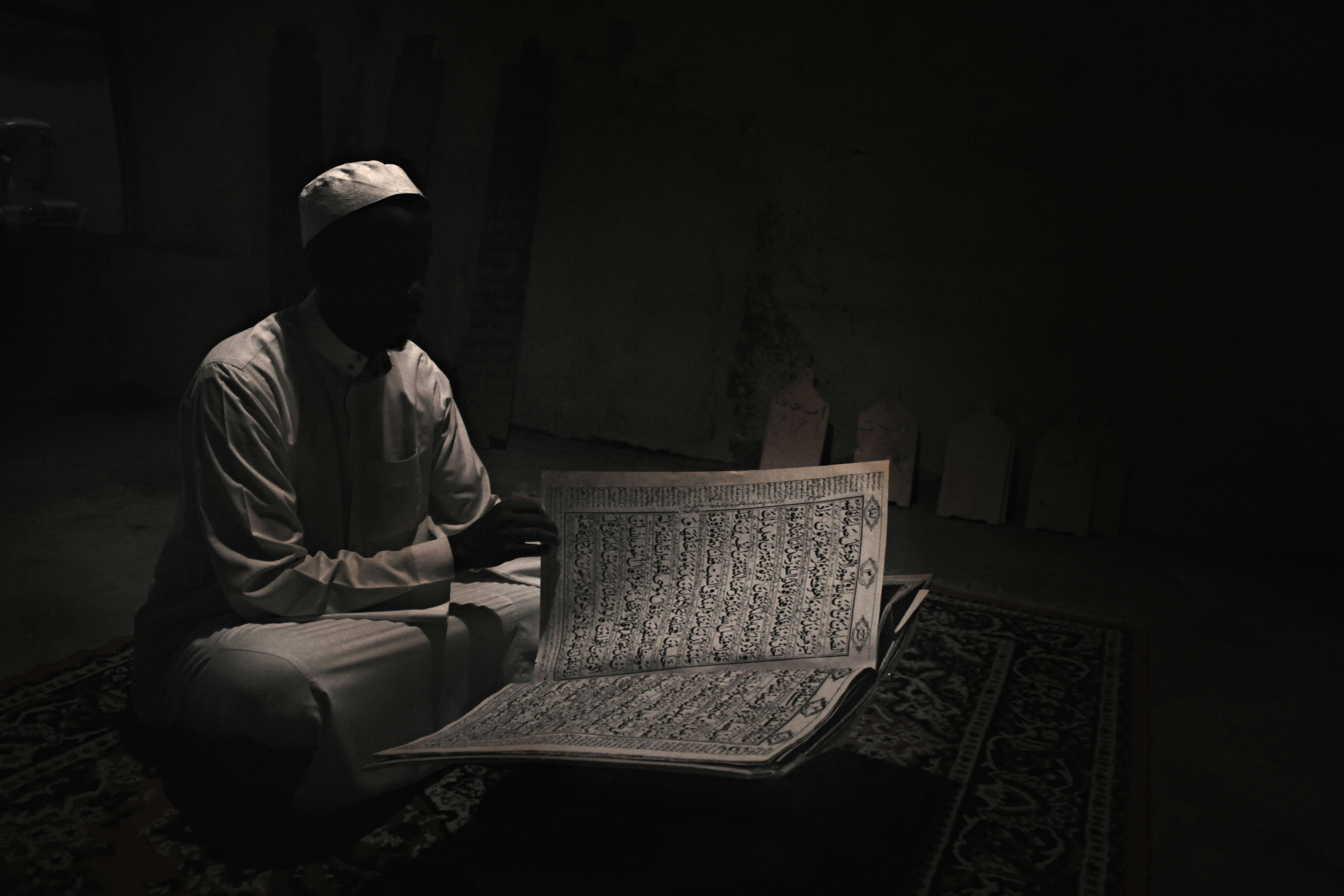Free stock photo of black and white, islam, man in pray