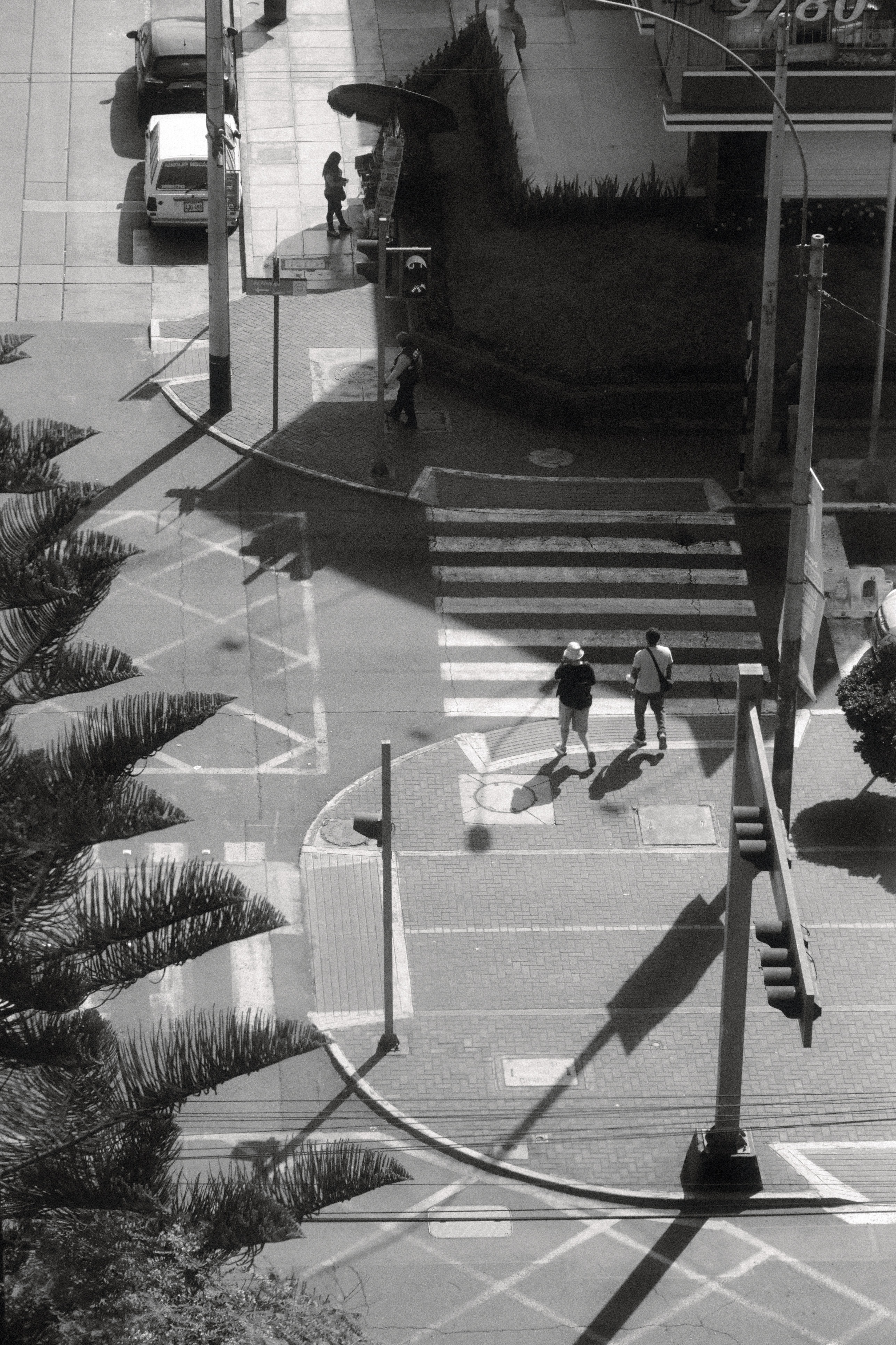 Fotomural Vista aérea de peatones cruzando la calle de la ciudad en monocromo. Ambientes urbanos.