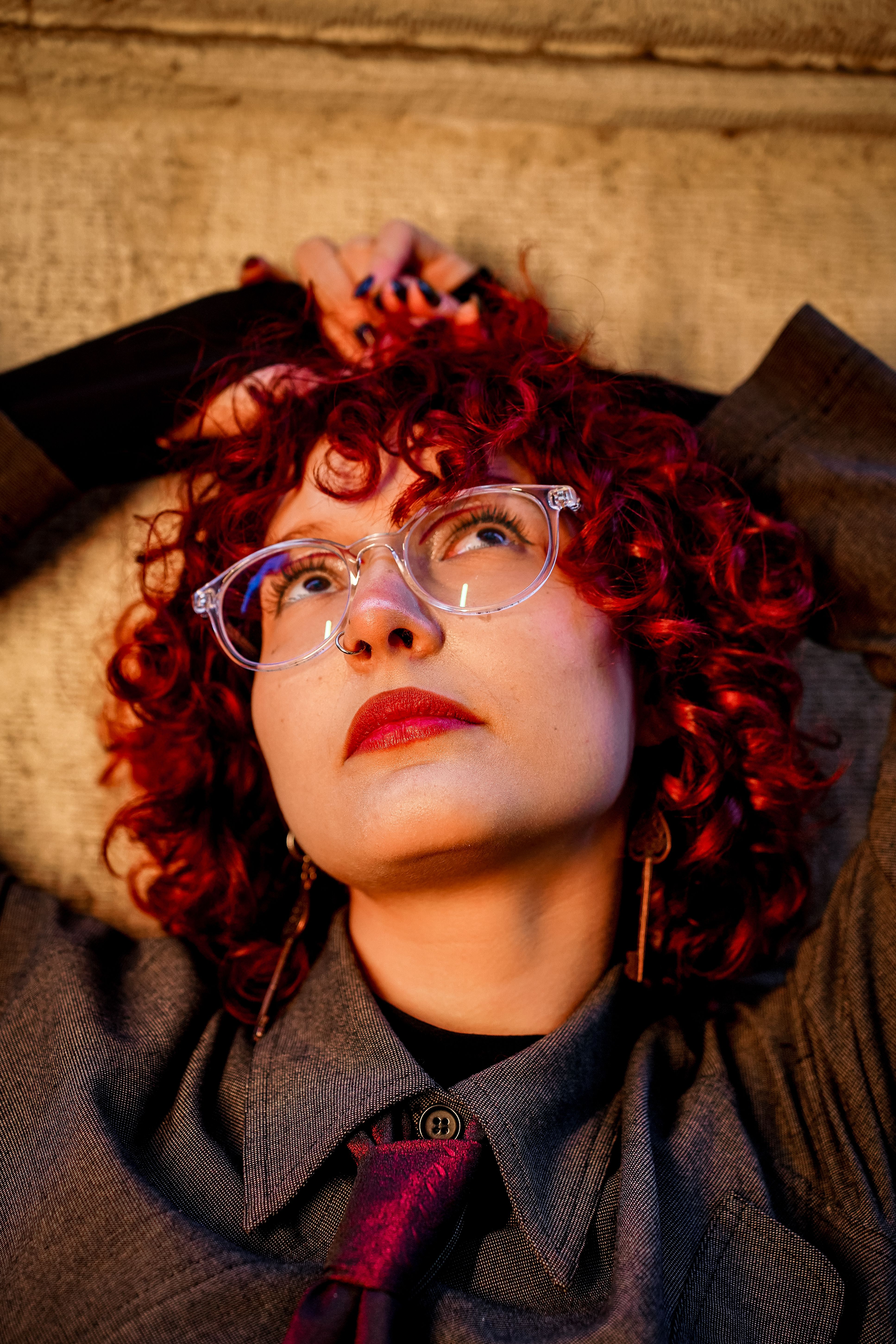 Portrait of Woman with Red Curly Hair and Glasses · Free Stock Photo