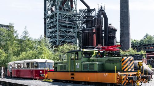 Free Vintage trains displayed at Henrichshütte Industrial Museum in Hattingen, Germany. Stock Photo