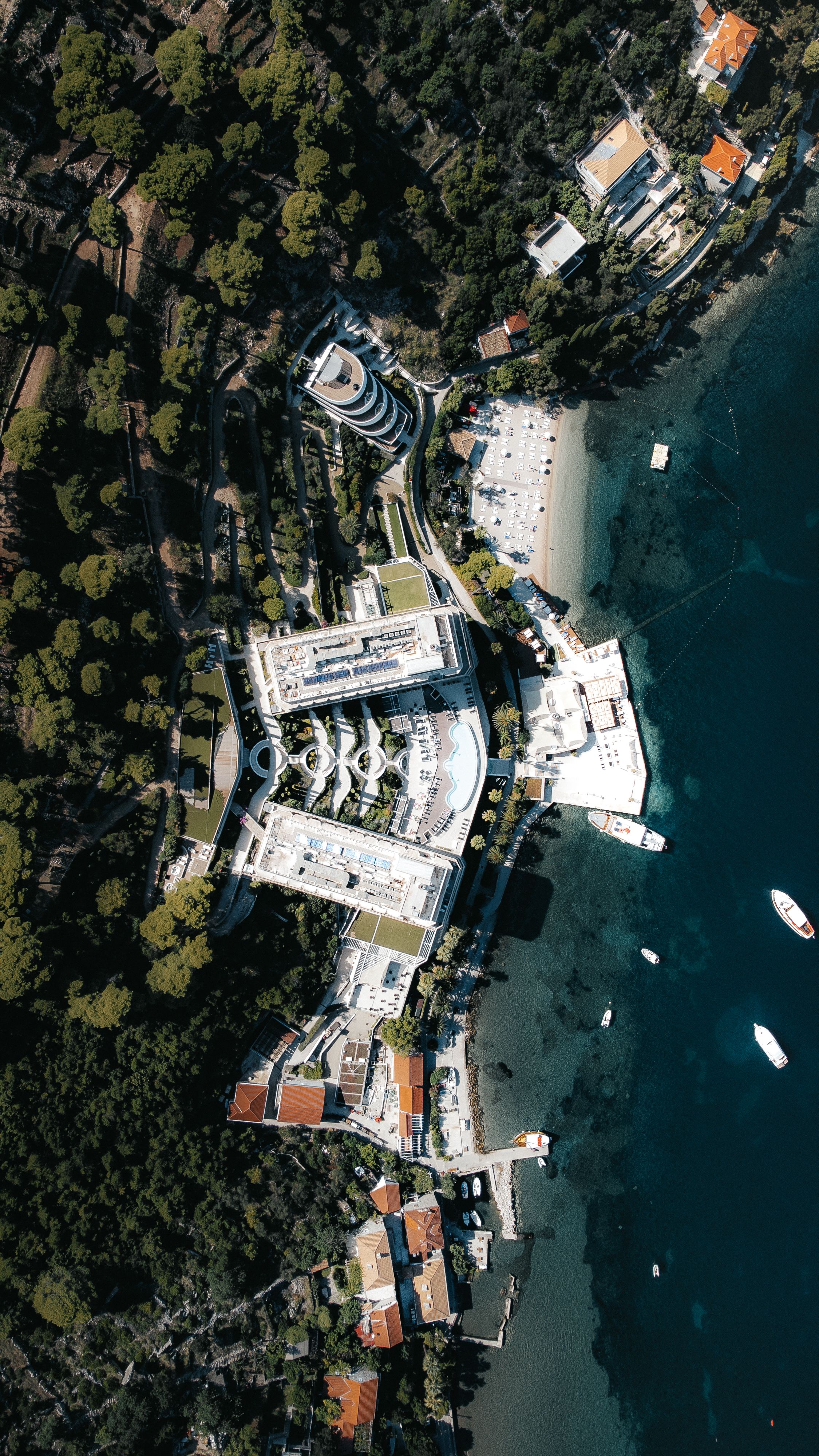 A breathtaking aerial view of Lopud Island in Croatia, showcasing the coastline and architecture.