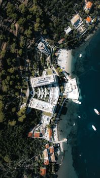 A breathtaking aerial view of Lopud Island in Croatia, showcasing the coastline and architecture.