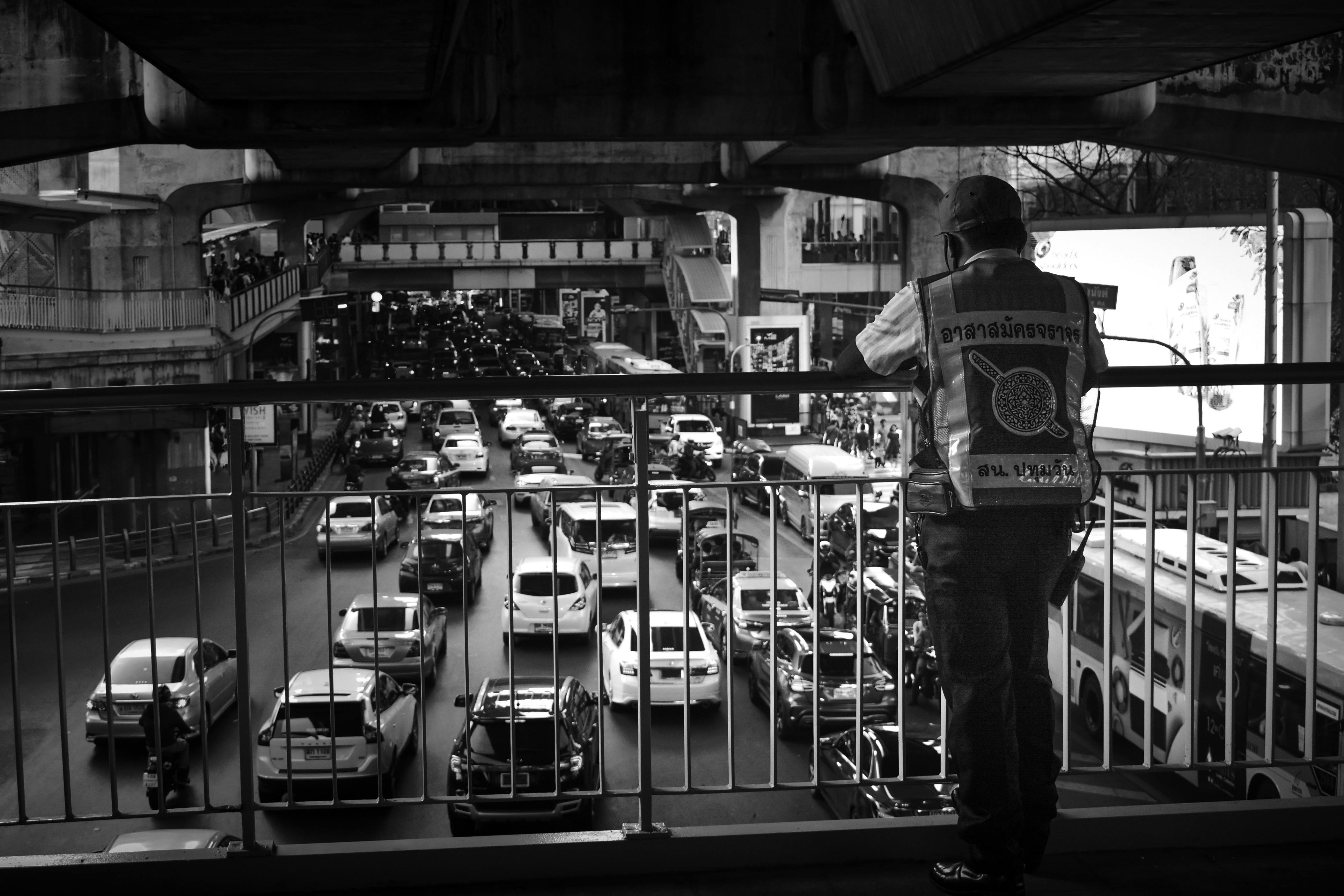 Black and White Urban Traffic Scene in Bangkok · Free Stock Photo