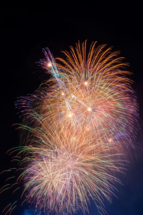 Free Vibrant fireworks light up the night sky in a spectacular display. Stock Photo