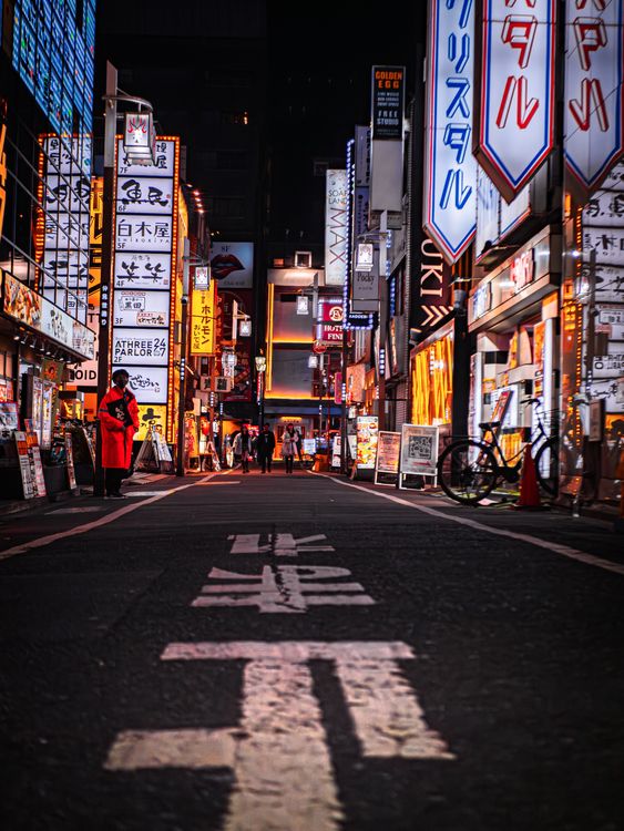 Vibrant Tokyo Night Street with Neon Signs · Free Stock Photo