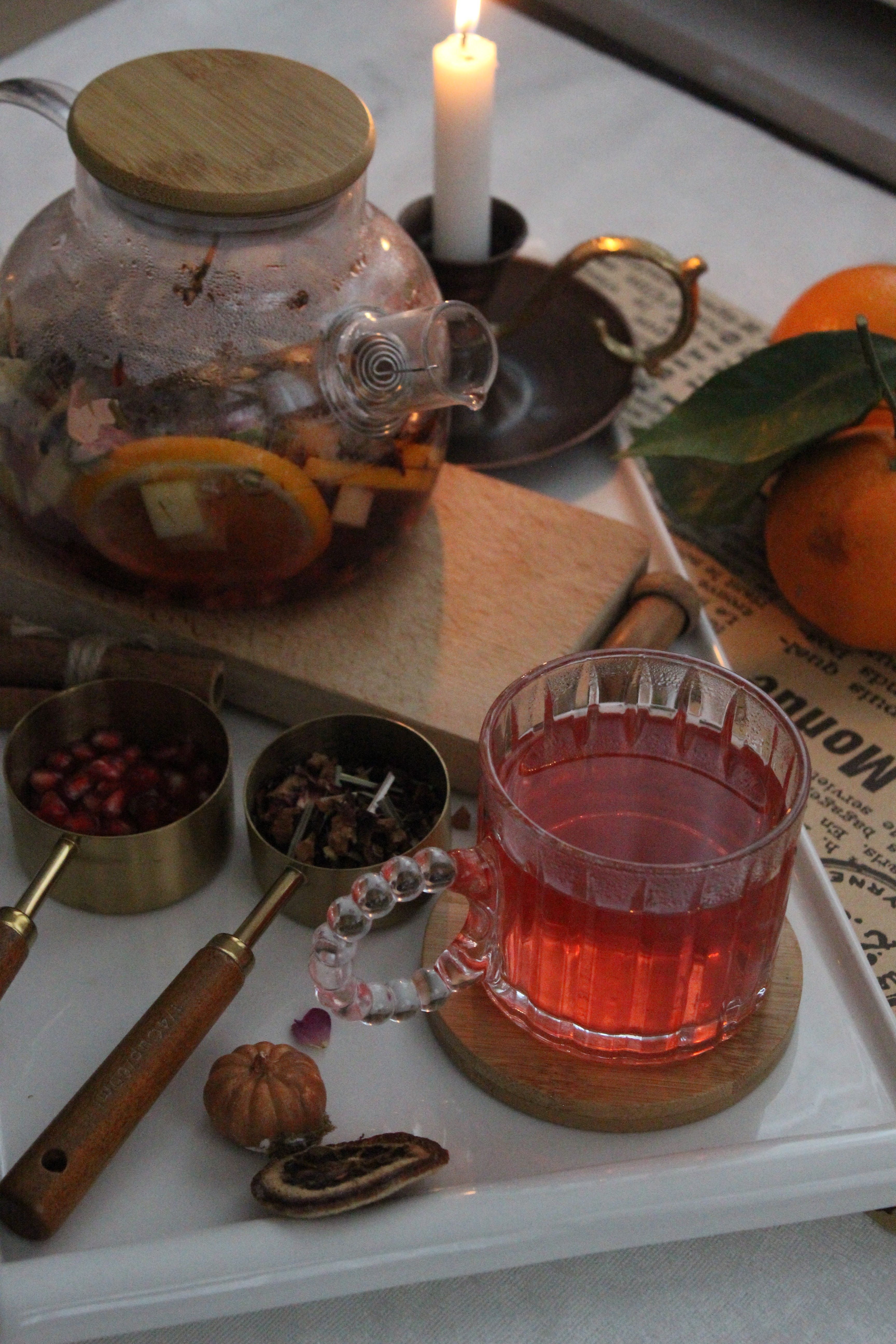 Cozy Tea Setup with Fruits and Herbs · Free Stock Photo