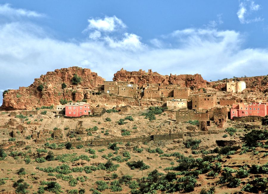 Traditional Berber village nestled in the rocky hills of Tafraoute, Morocco.