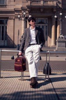 Young man in sunglasses poses confidently in a fashionable outfit on a Buenos Aires street.