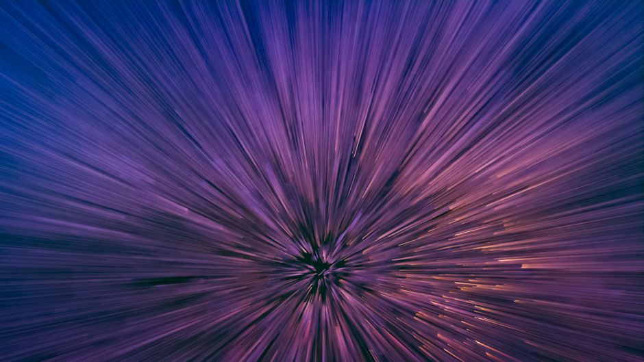 Vibrant abstract art with a dynamic burst of purple and blue lines.
