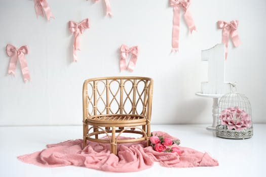 Beautiful first birthday setup with pink bows and roses, perfect for celebrations.