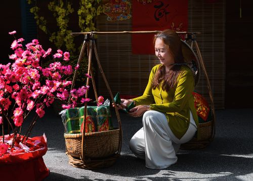 Free A woman in traditional attire celebrating Tet festival in An Giang, Vietnam. Stock Photo