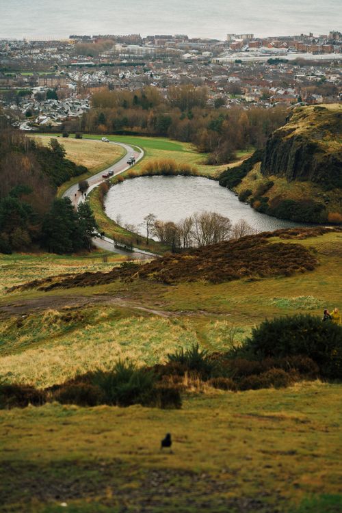 Free Breathtaking landscape of Edinburgh from Arthur's Seat on a cloudy day. Stock Photo