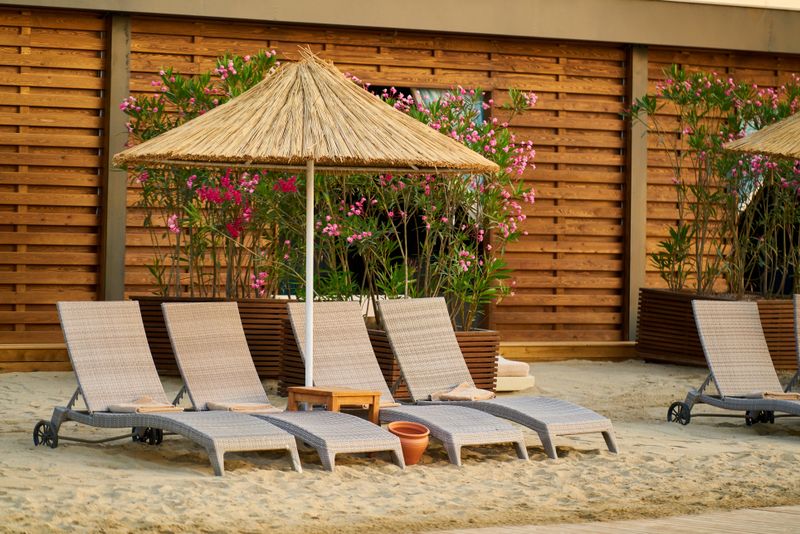 Sun loungers and parasols on the beach