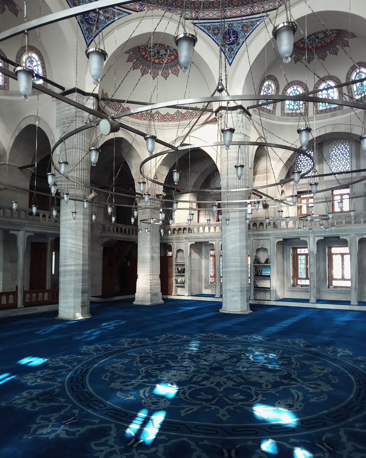 Column Mosque Blue Intricate Mosque Interior with Blue Carpet · Free Stock Photo