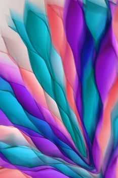 Vibrant abstract art with flowing multicolored lines in teal, purple, and coral hues.