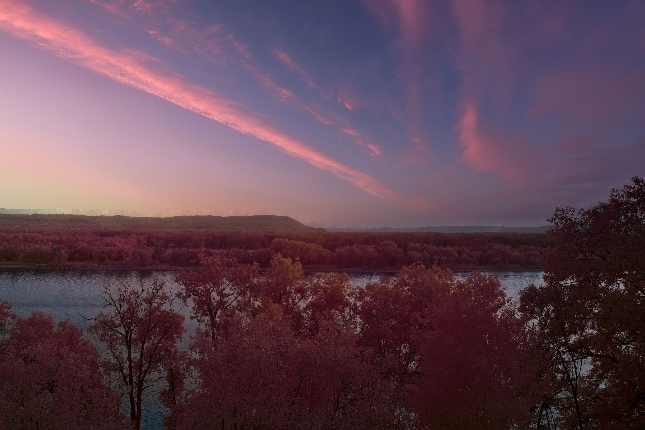 Infared Sunset Infrared Sunset Over River in Reads Landing, Minnesota · Free Stock Photo