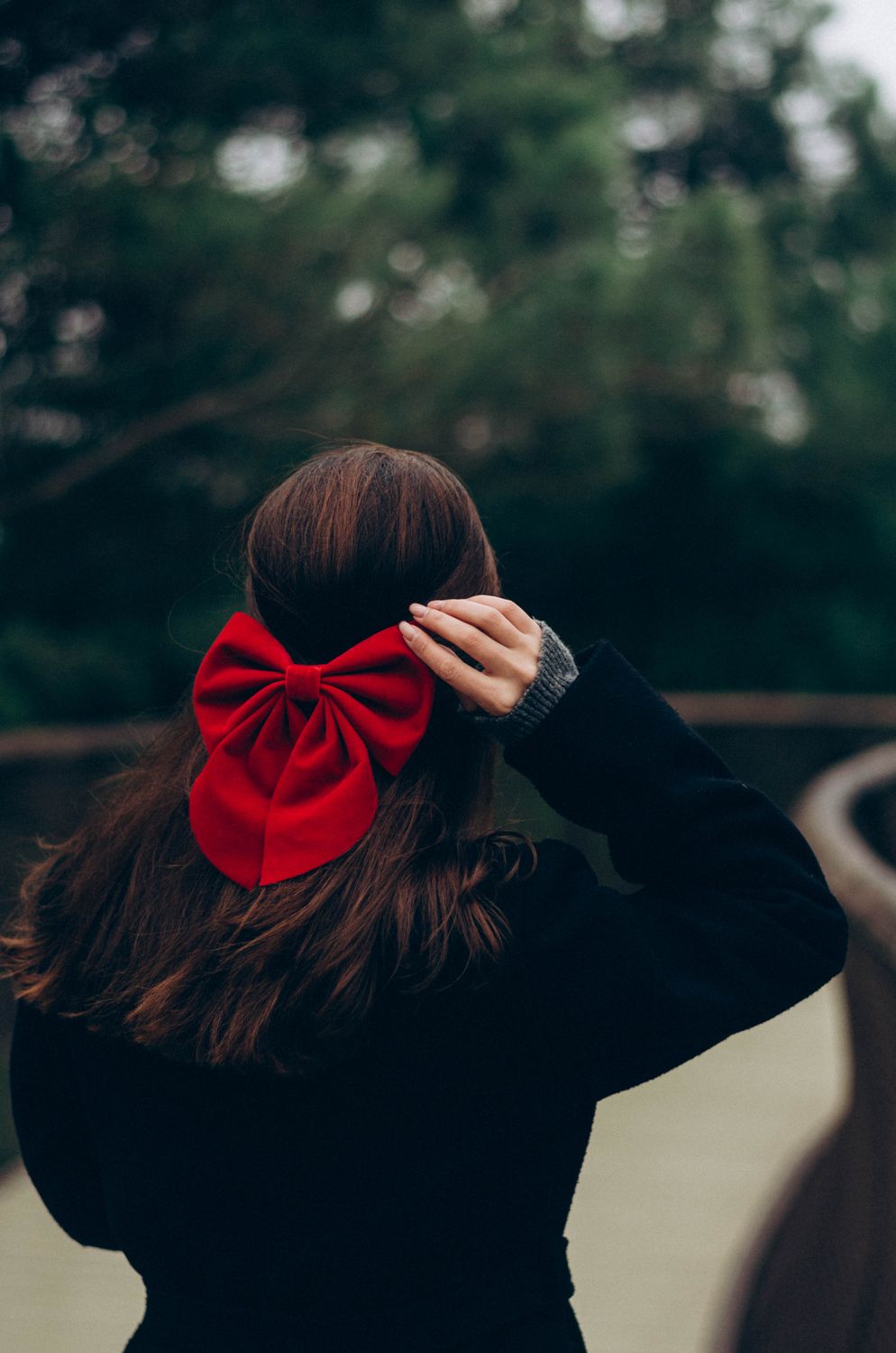 Red Ribbon Pathway Woman with Red Ribbon in Hair on a Pathway · Free Stock Photo