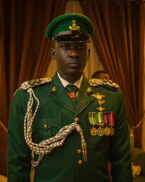 Free Portrait of a Nigerian military officer in formal green uniform with medals. Stock Photo