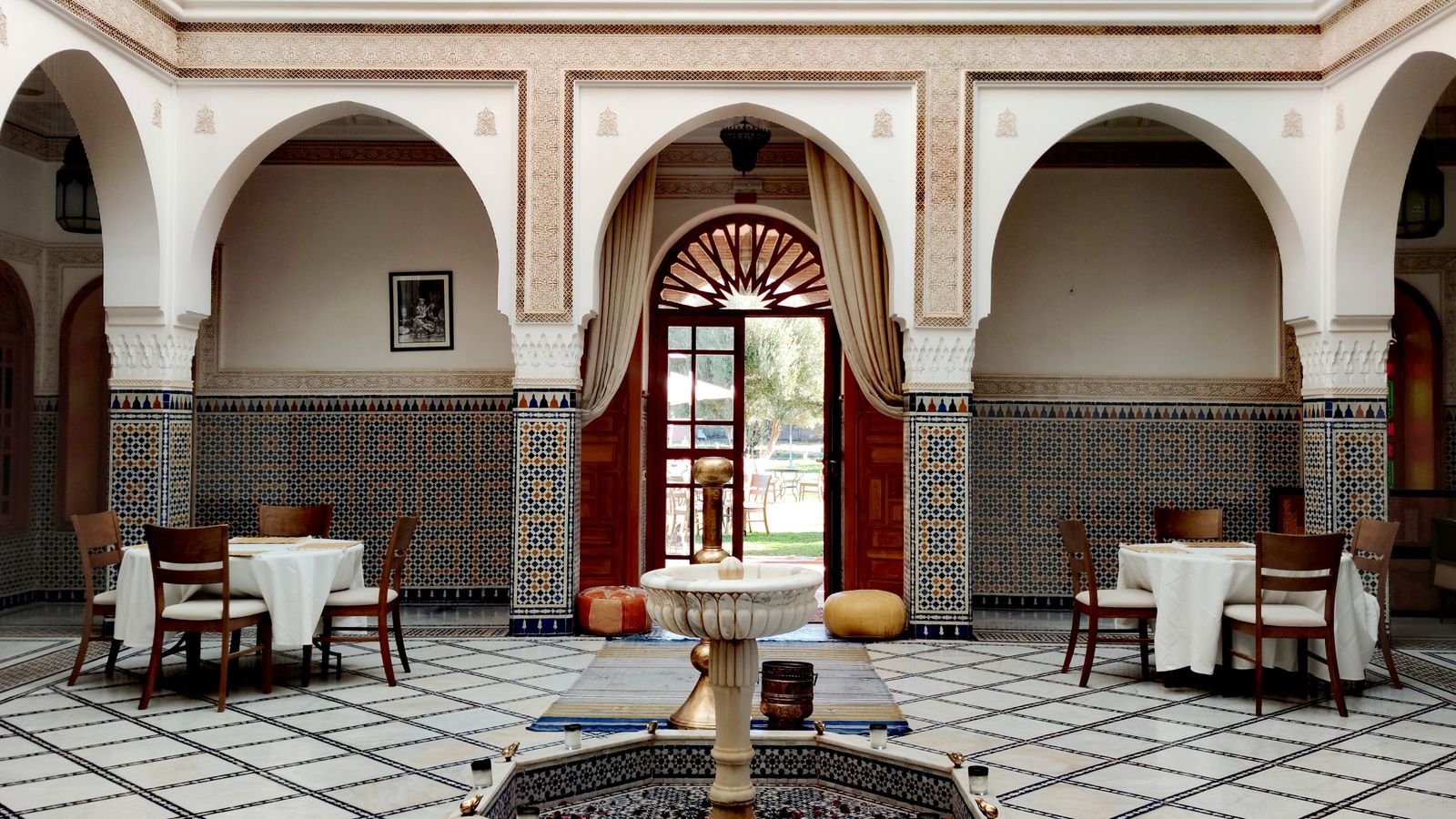 Traditional moroccan riad courtyard interior